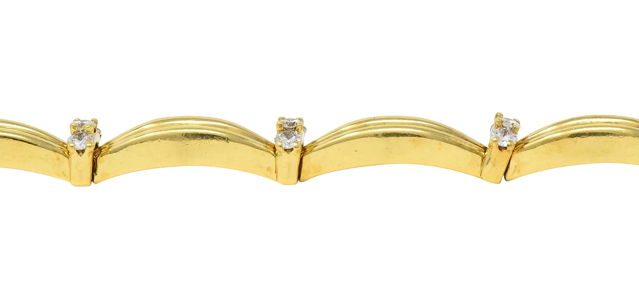 Tiffany & Co. 1992 1.50 CTW Diamond 18 Karat Yellow Gold Vintage Ribbon Bracelet