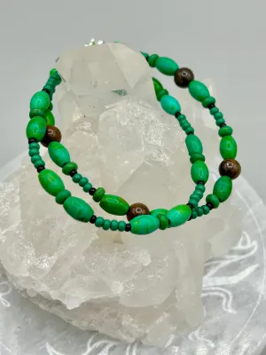 Tigers Eye And Bright Green Magnesite Stone Beaded Bracelet, Nature Inspired Jewelry