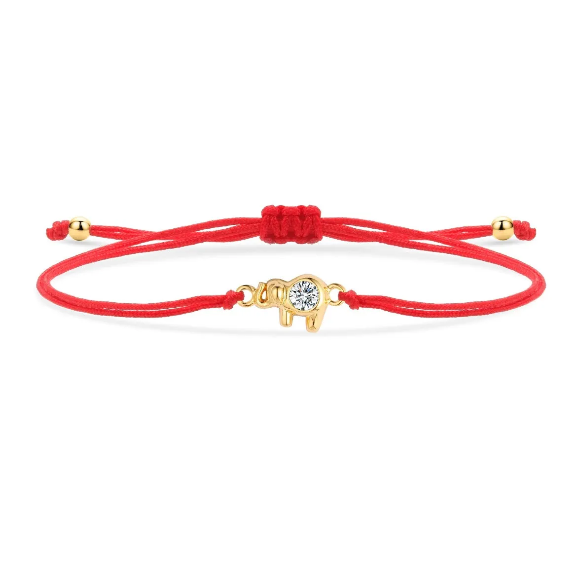 Tiny Gold Elephant Charm Red String Protection Bracelet