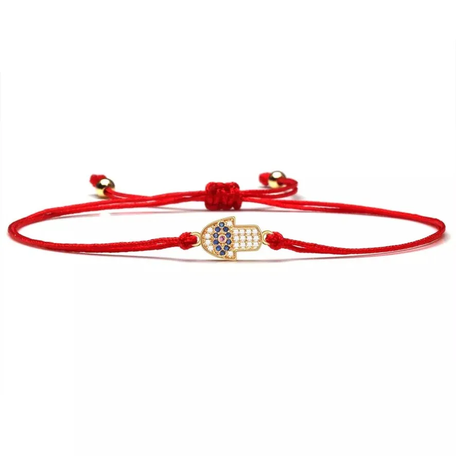 Tiny Gold Hamsa Red String Protection Bracelet