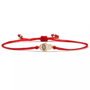 Tiny Gold Hamsa Red String Protection Bracelet