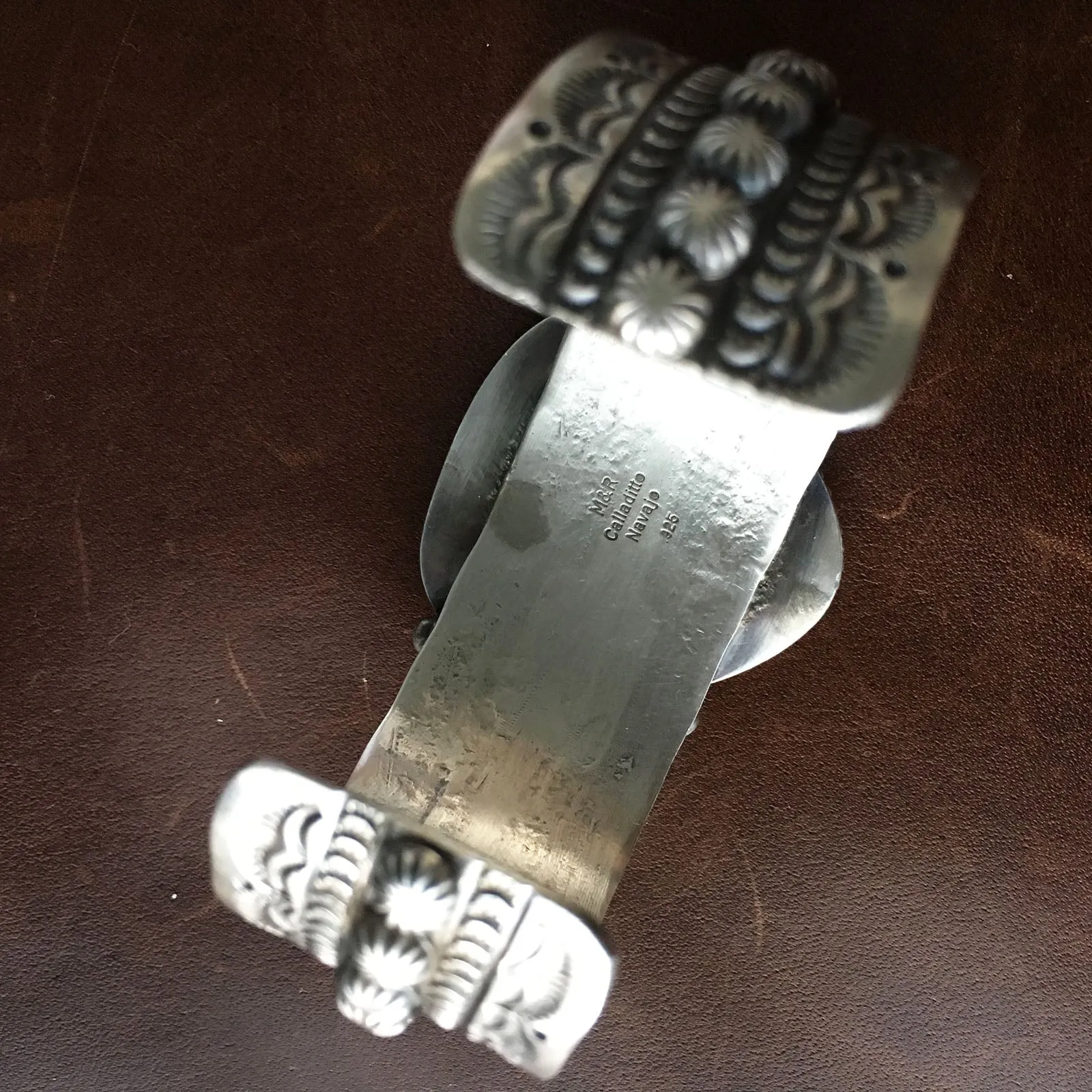 Top Grade Natural Royston and Coral Sterling Cuff Signed Handmade M and R