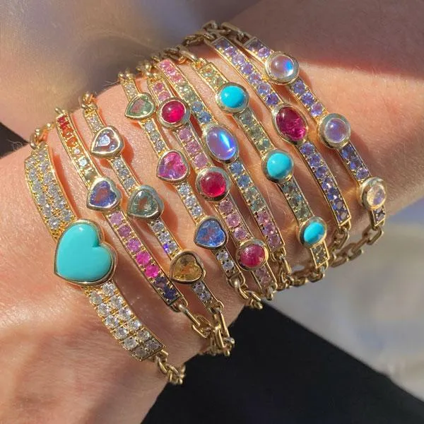 Triple Stone Gem ID Bracelet - Ruby, Pink Sapphire