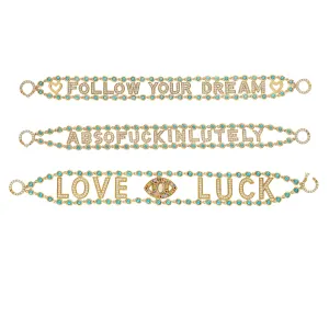 Turquoise & Diamond Mantra Bracelet