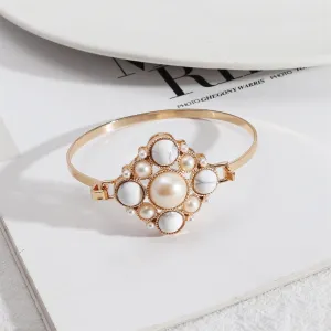 Turquoise & Pearl 18K Gold-Plated Cluster Bangle