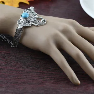 Turquoise & Silver-Plated Elephant Charm Bracelet
