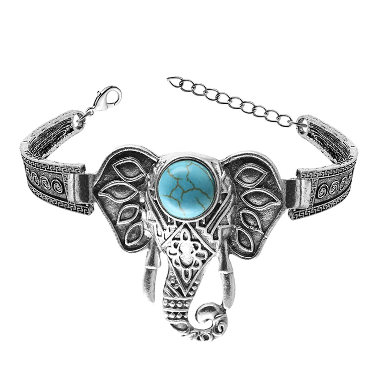 Turquoise & Silver-Plated Elephant Charm Bracelet