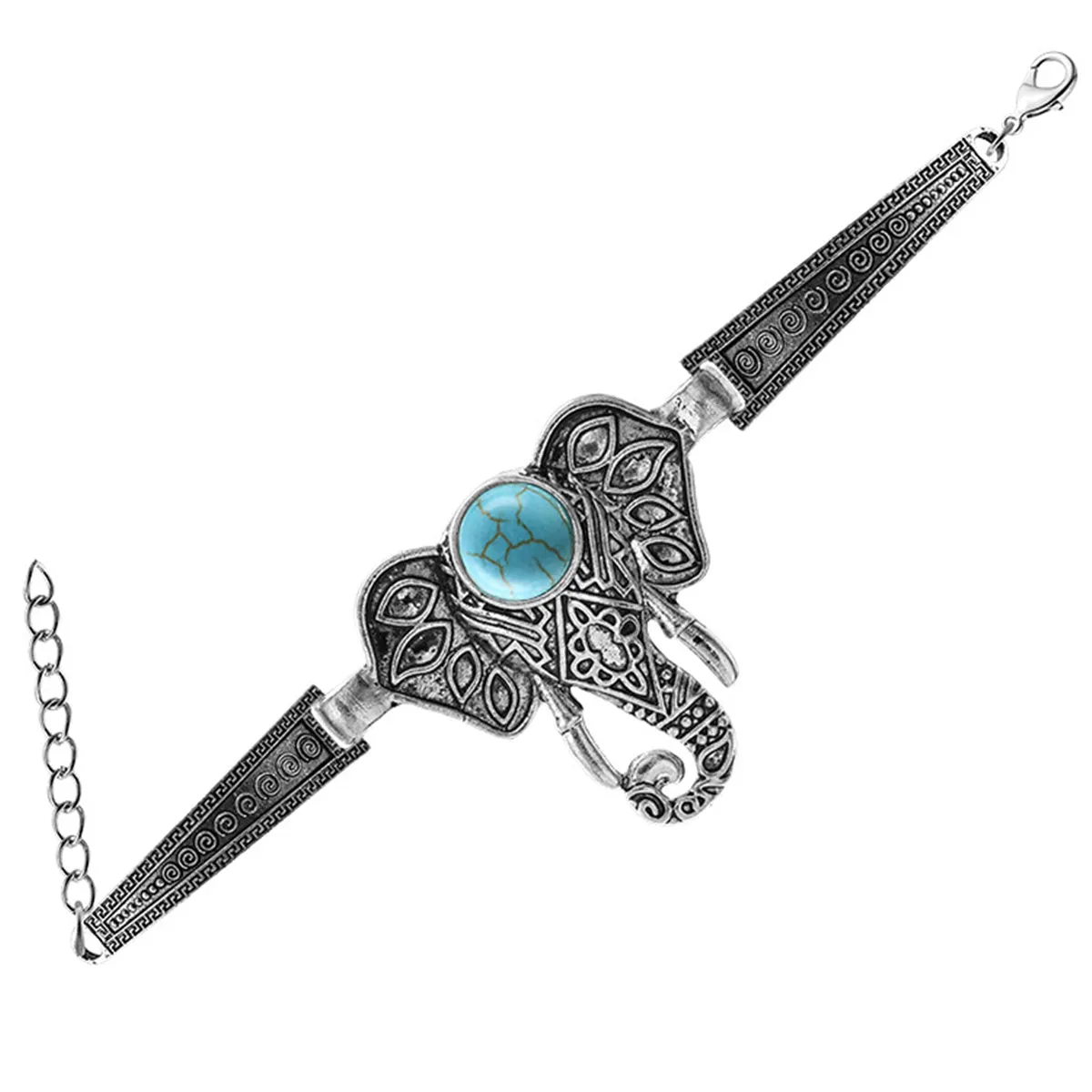 Turquoise & Silver-Plated Elephant Charm Bracelet
