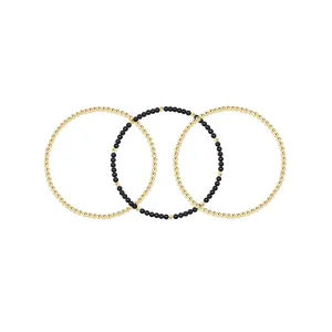 Two Gold Beaded Bracelet   One Gemstone and Gold Bead Bracelet