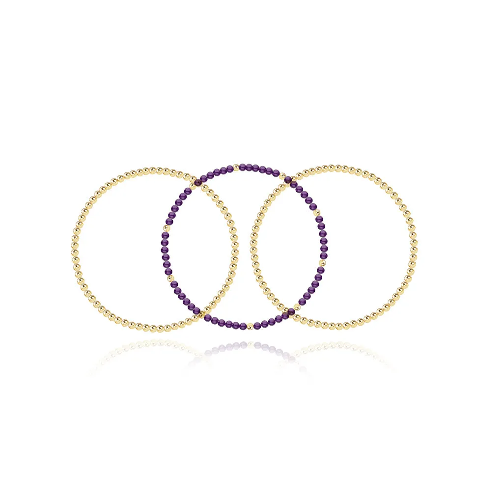 Two Gold Beaded Bracelet   One Gemstone and Gold Bead Bracelet