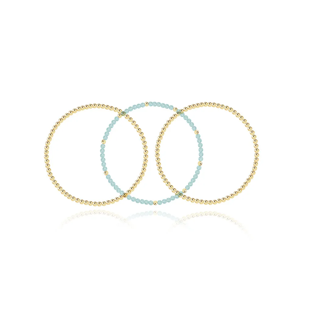 Two Gold Beaded Bracelet   One Gemstone and Gold Bead Bracelet