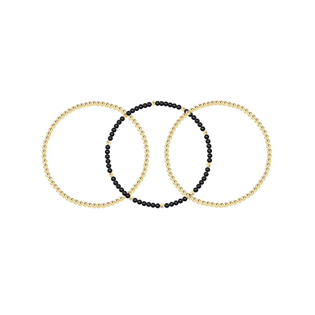 Two Gold Beaded Bracelet   One Gemstone and Gold Bead Bracelet