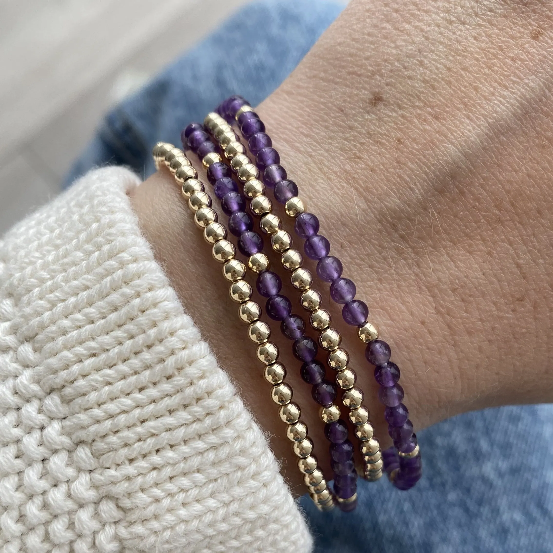 Two Gold Beaded Bracelet   Two Gemstone and Gold Bead Bracelet