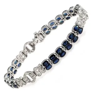 Two Row Blue Sapphire And Diamond Bracelet, 18k White Gold