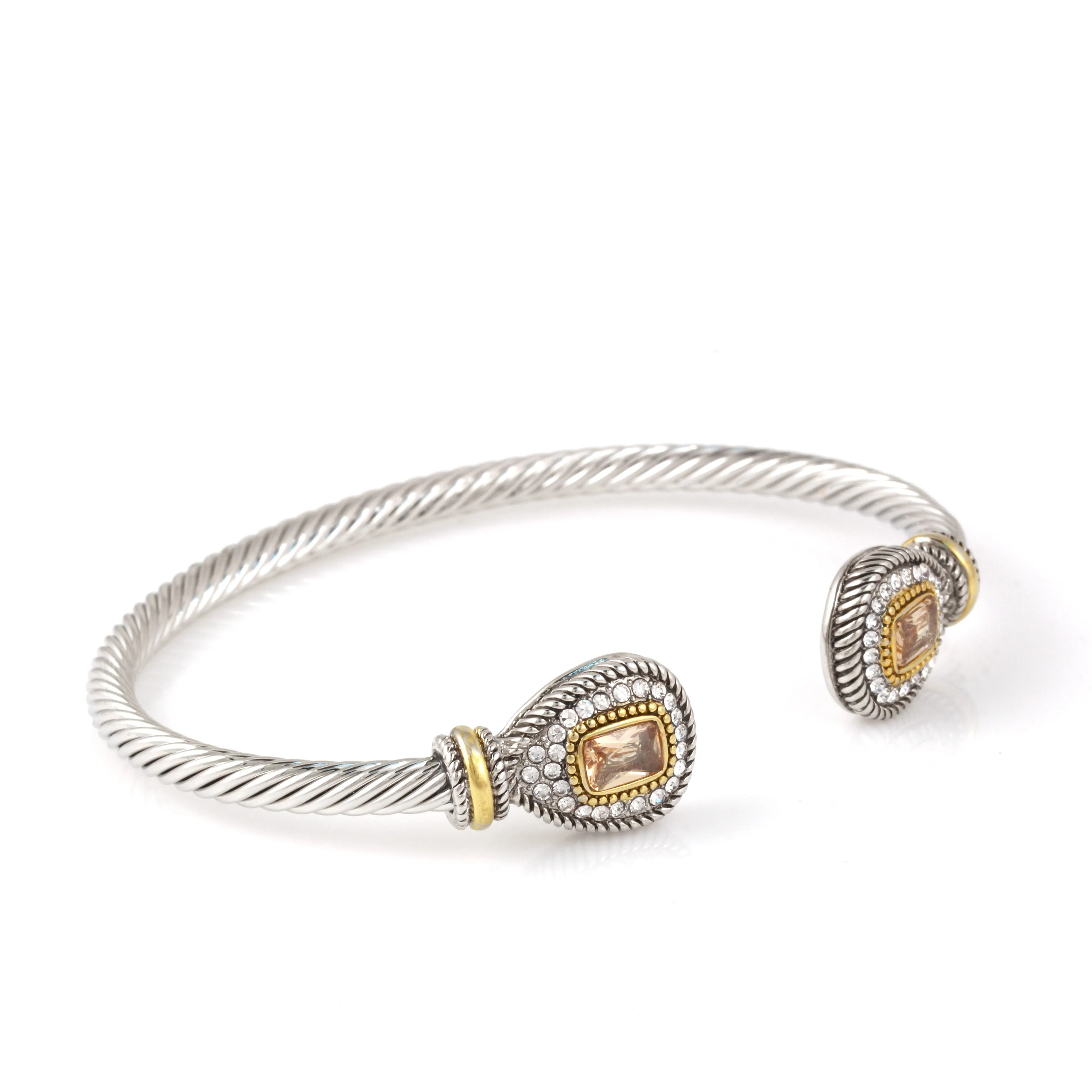 TWO TONE CHAMPAGNE CRYSTAL CLASSIC CABLE BRACELET # 73024BR-CHAM