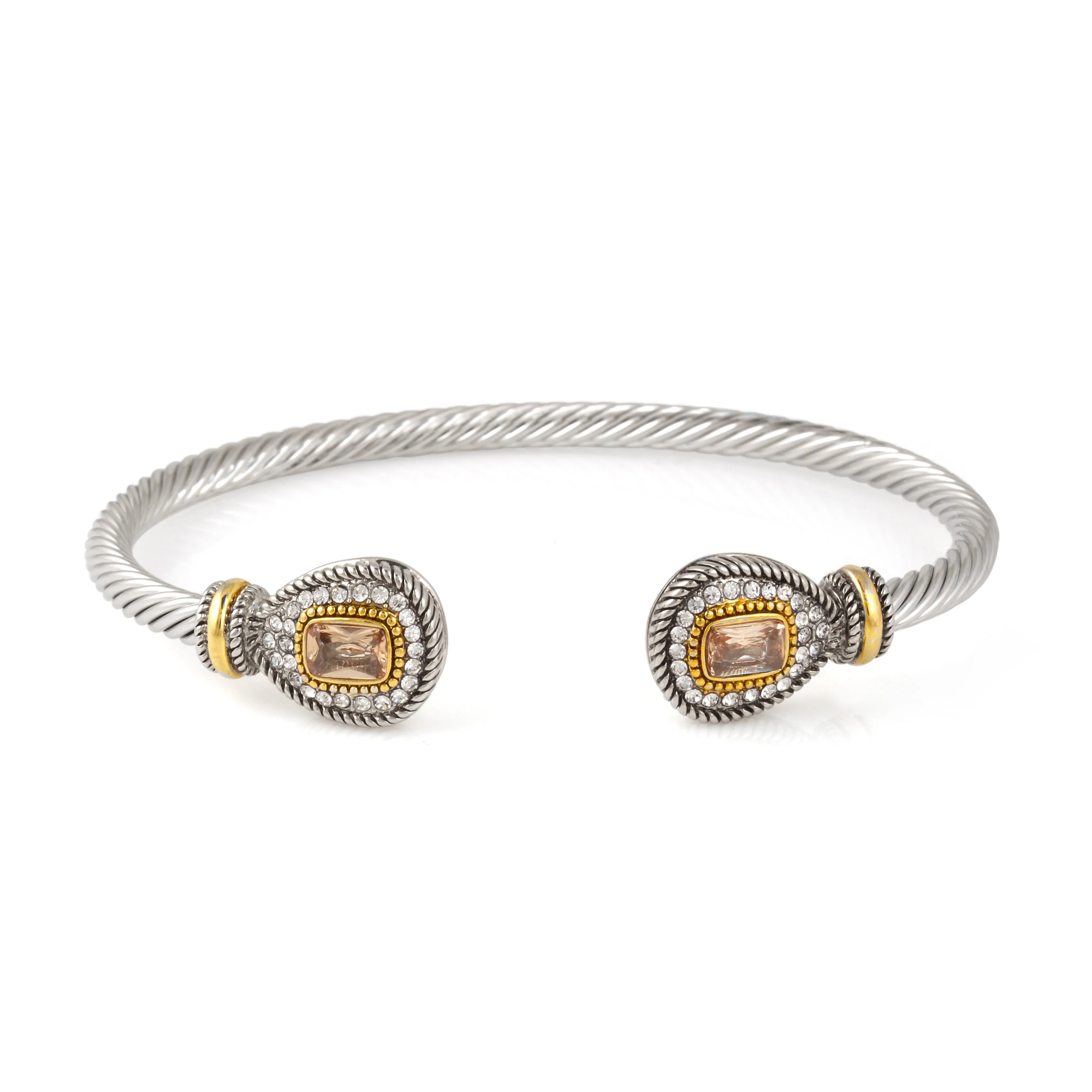 TWO TONE CHAMPAGNE CRYSTAL CLASSIC CABLE BRACELET # 73024BR-CHAM