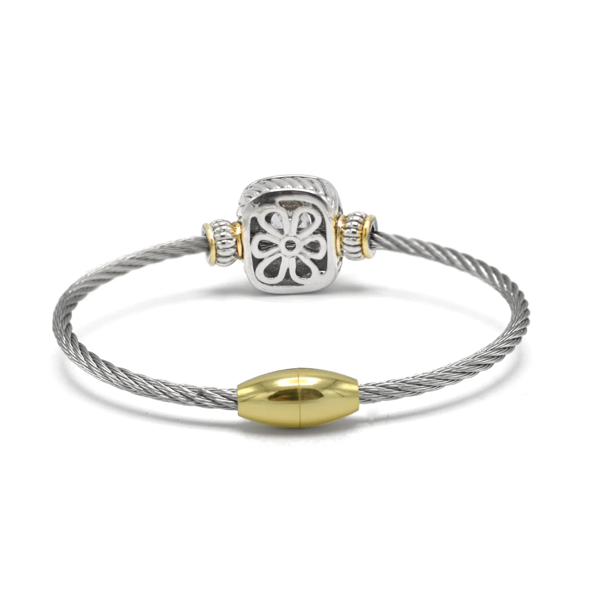 TWO TONE CLEAR CRYSTAL CLASSIC CABLE BRACELET #93099BR-CLEAR (FF12)