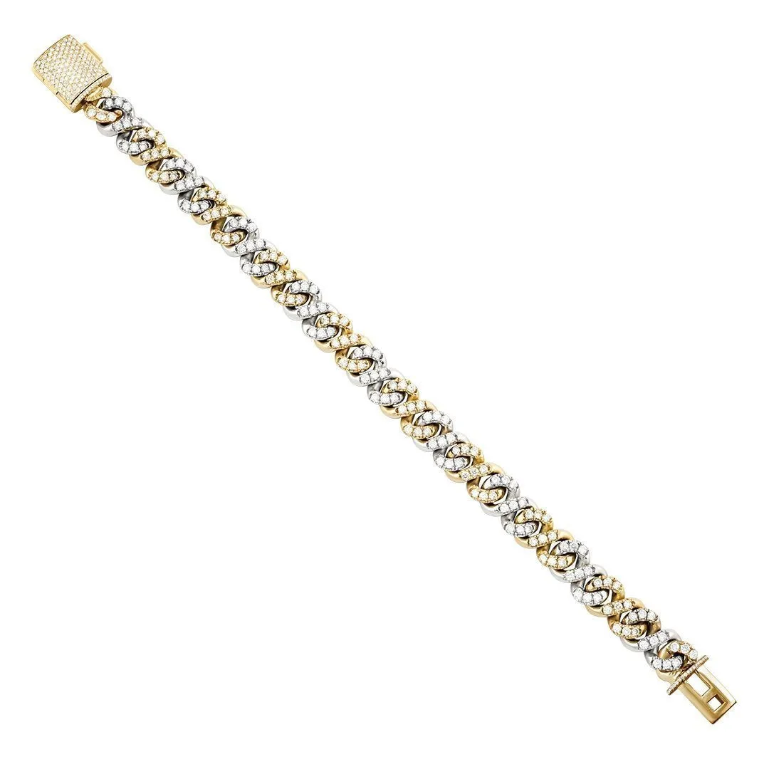 Two Tone Gold Diamond Infinity Cuban Link Bracelet 9 mm 7 Ctw