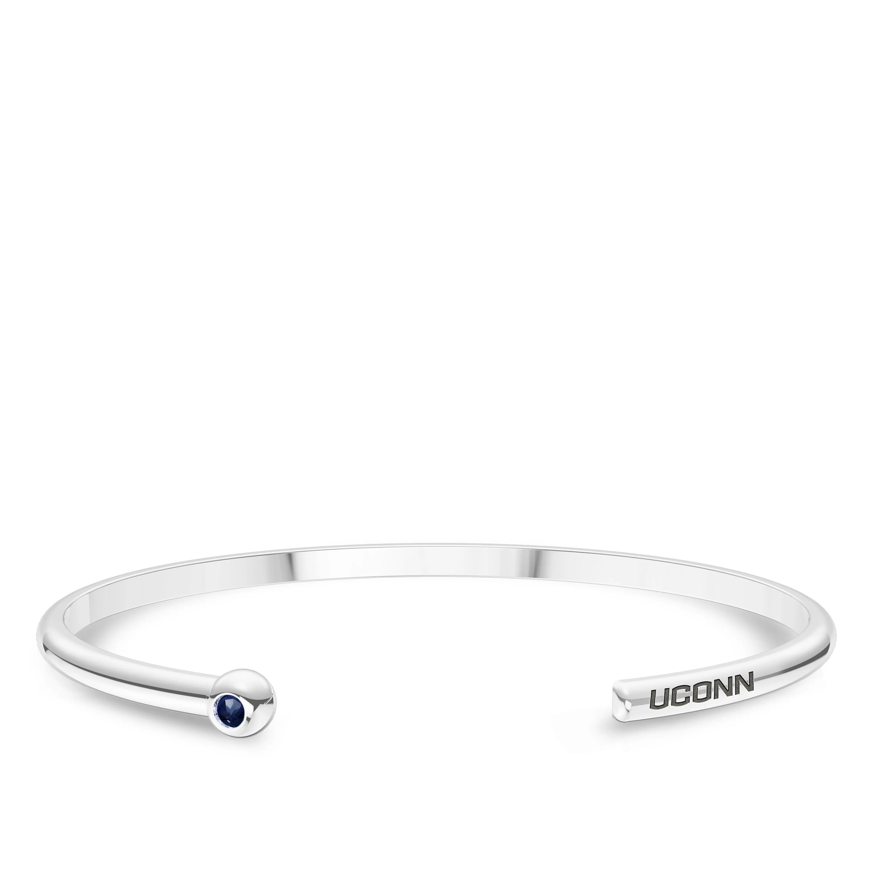 UCONN Sapphire Engraved Cuff Bracelet in Sterling Silver