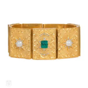 Victorian emerald and pearl star-set bracelet with lockets