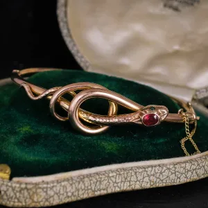 Victorian Ruby & Emerald Paste Snake Bangle
