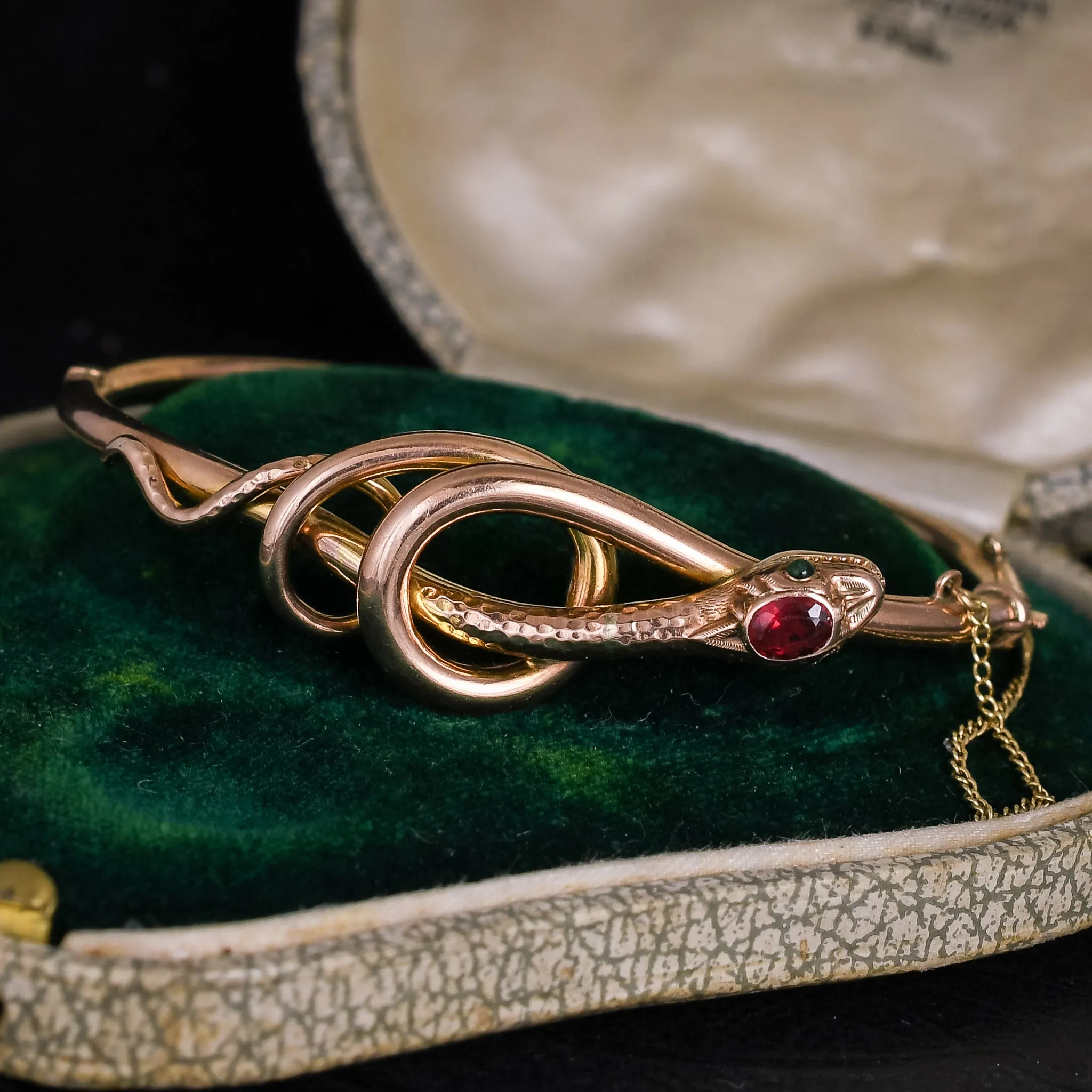 Victorian Ruby & Emerald Paste Snake Bangle