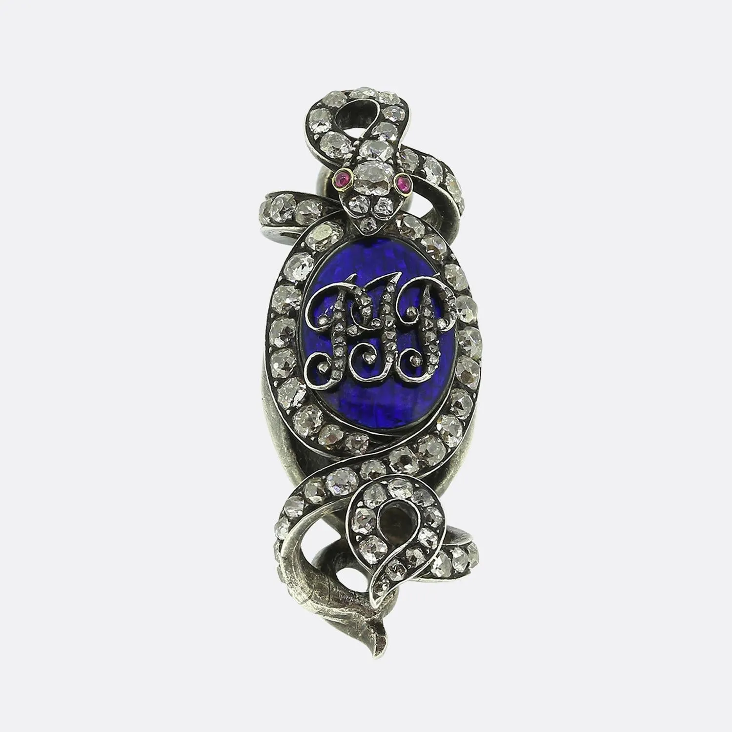 Victorian Ruby Diamond and Enamel Chain Slider