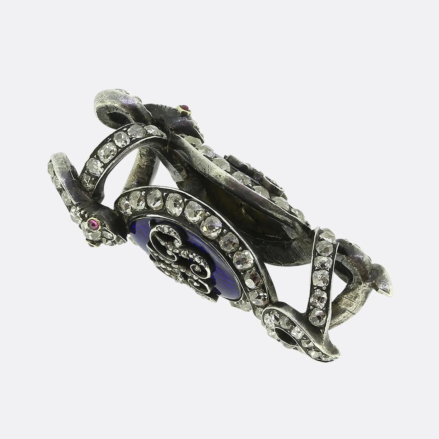 Victorian Ruby Diamond and Enamel Chain Slider