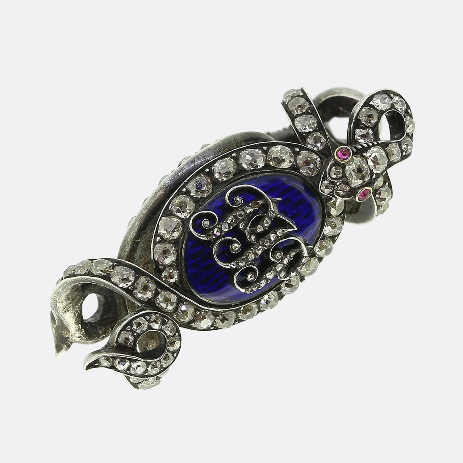 Victorian Ruby Diamond and Enamel Chain Slider