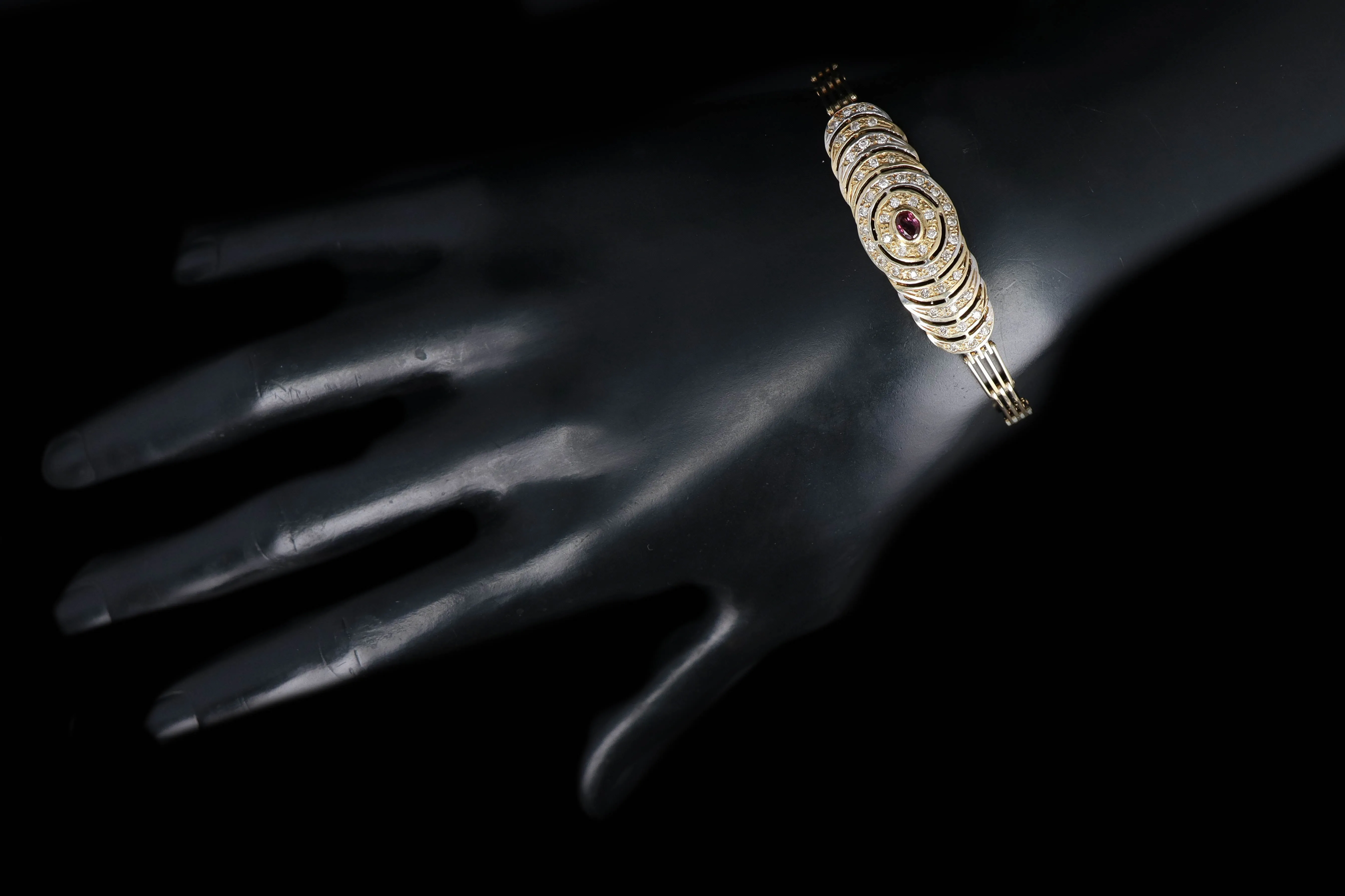 Vintage 14K Yellow Gold .25 Carat Oval Ruby & Diamond Bracelet