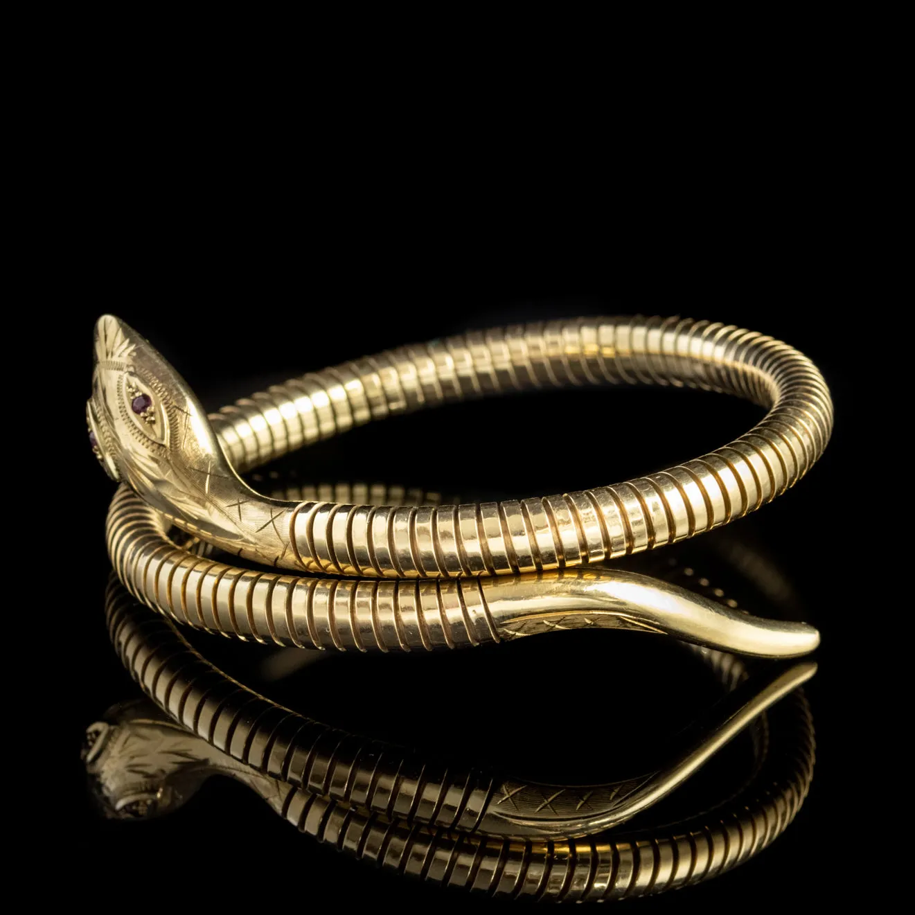 Vintage 9Ct Gold Snake Bangle Ruby Eyes Dated 1985