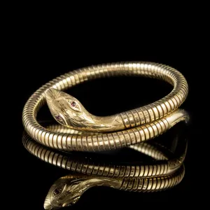 Vintage 9Ct Gold Snake Bangle Ruby Eyes Dated 1985