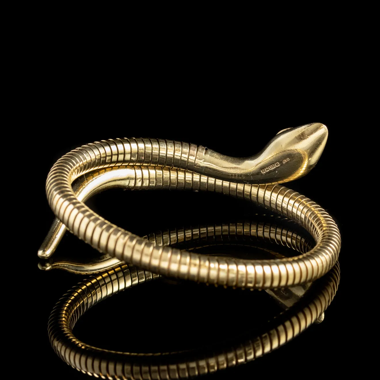 Vintage 9Ct Gold Snake Bangle Ruby Eyes Dated 1985