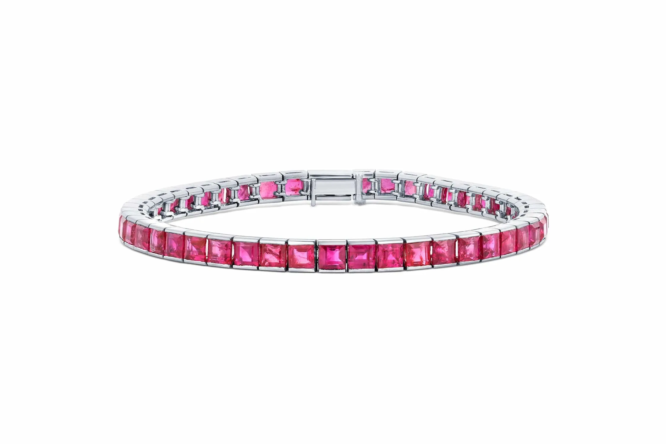Vintage circa 1930's 18kt white gold Burmese Ruby line bracelet