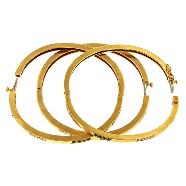 Vintage Emerald, Sapphire & Diamond Bangle Bracelet Stack