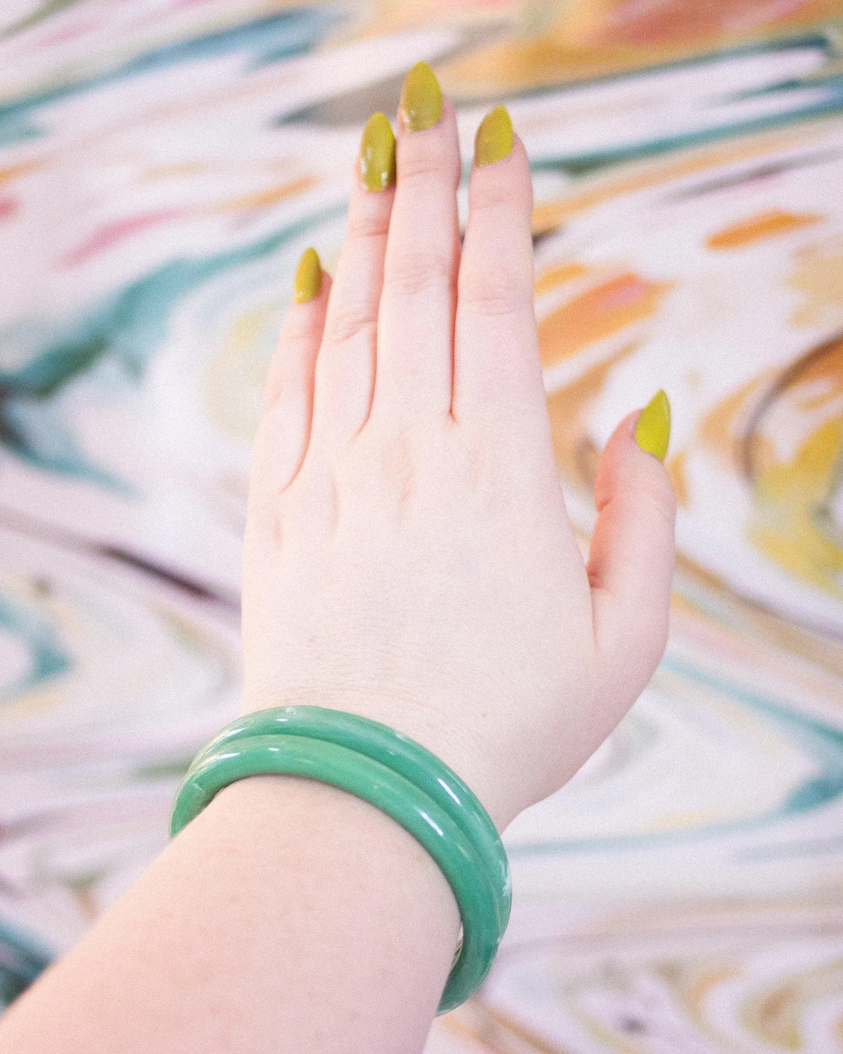 Vintage Lisner Faux Jade Lucite Bangle Bracelets
