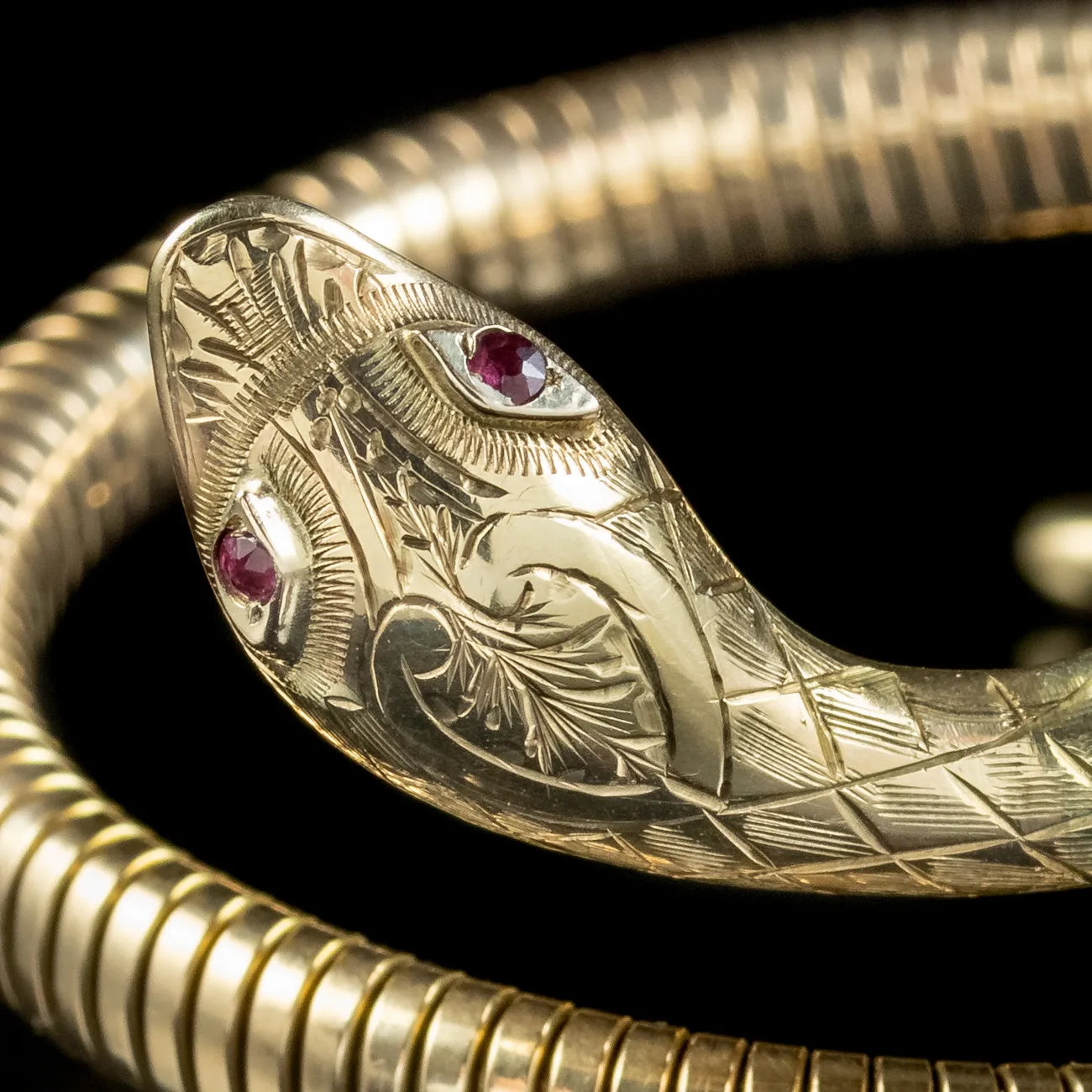 Vintage Snake Bangle 9ct Gold Ruby Eyes Crop And Farr Dated 1956
