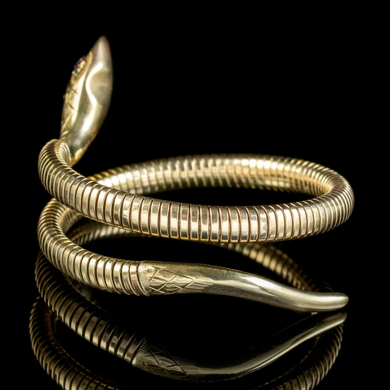 Vintage Snake Bangle 9ct Gold Ruby Eyes Crop And Farr Dated 1956