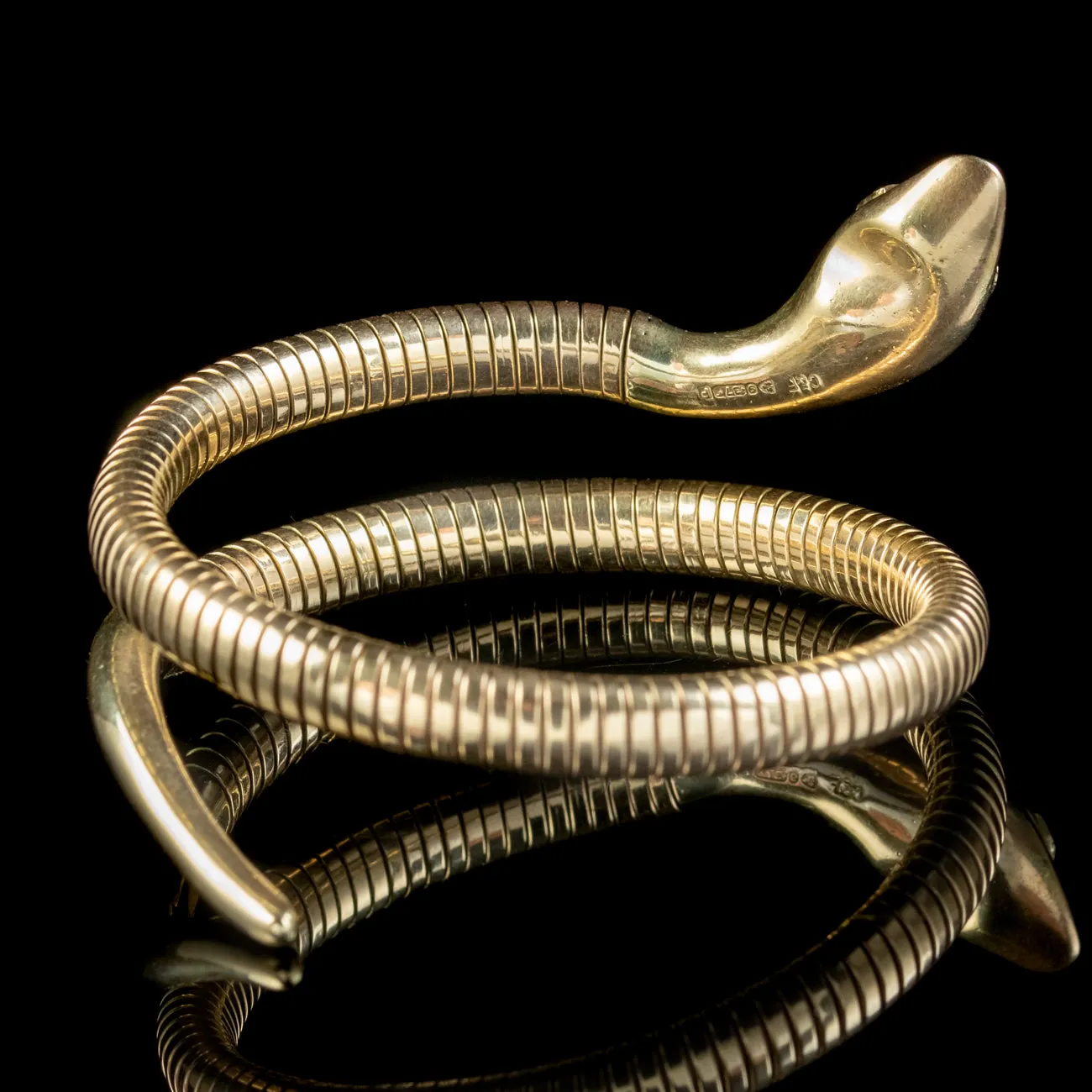 Vintage Snake Bangle 9ct Gold Ruby Eyes Crop And Farr Dated 1956