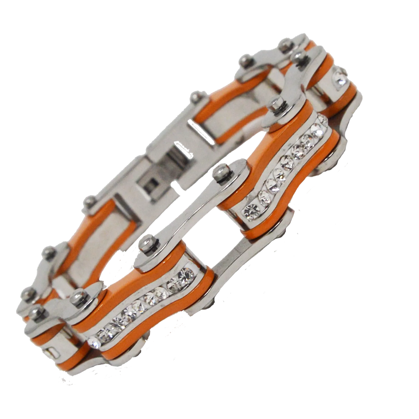 VJ1121 Two Tone Silver and Orange with White Crystal Centers