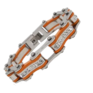 VJ1121 Two Tone Silver and Orange with White Crystal Centers