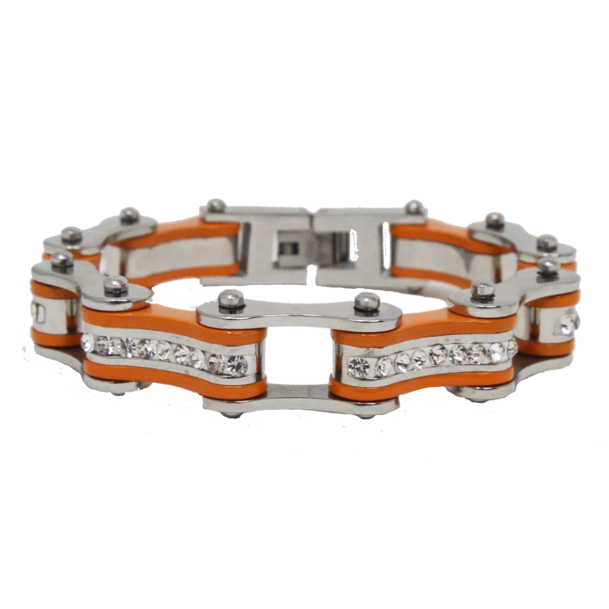 VJ1121 Two Tone Silver and Orange with White Crystal Centers