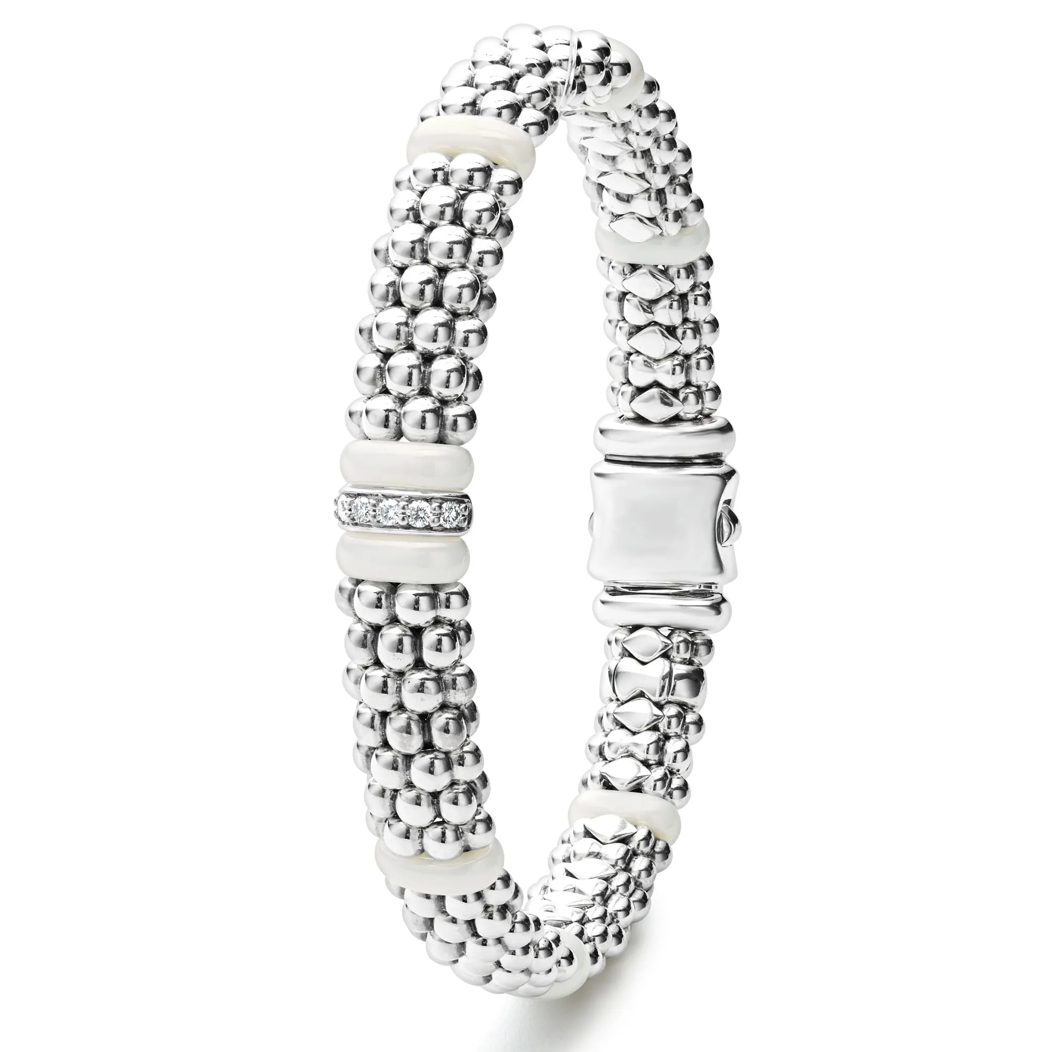 White Caviar White Single Station Diamond Caviar Bracelet | 9mm