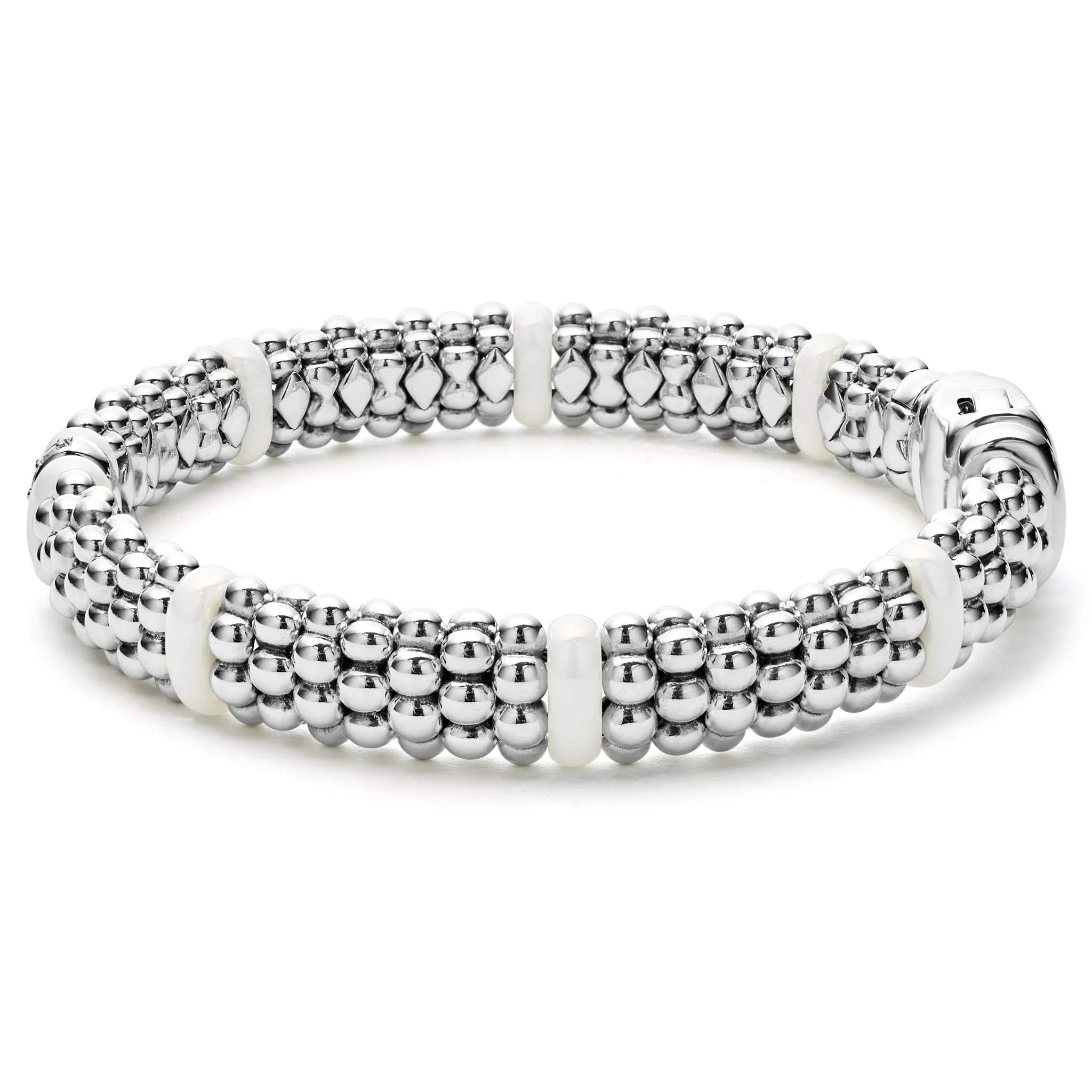 White Caviar White Single Station Diamond Caviar Bracelet | 9mm