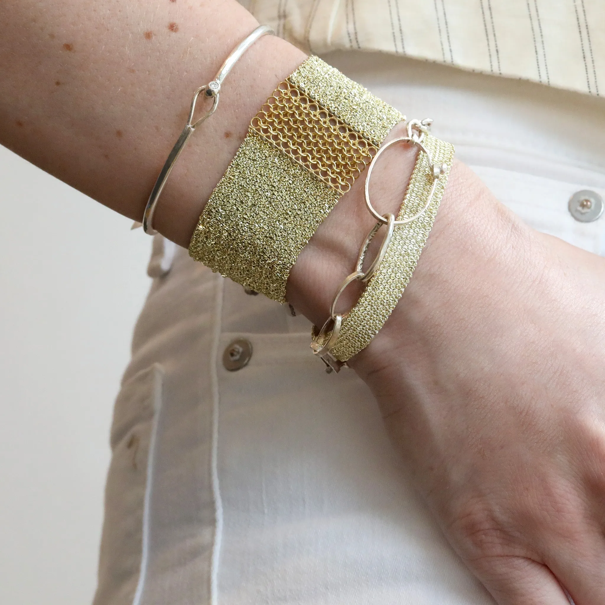 White Silk & Gold Vermeil Woven Bracelet