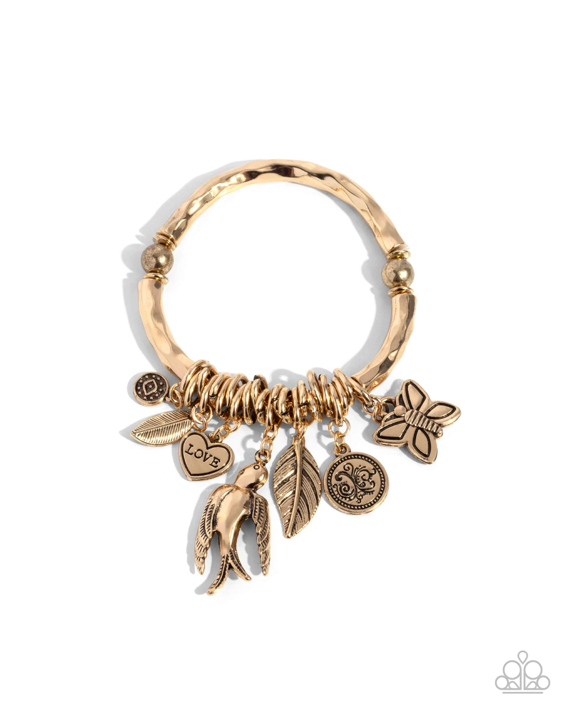 Wild and Scenic - Gold - Charm Paparazzi Stretchy Bracelet