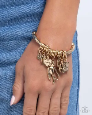 Wild and Scenic - Gold - Charm Paparazzi Stretchy Bracelet
