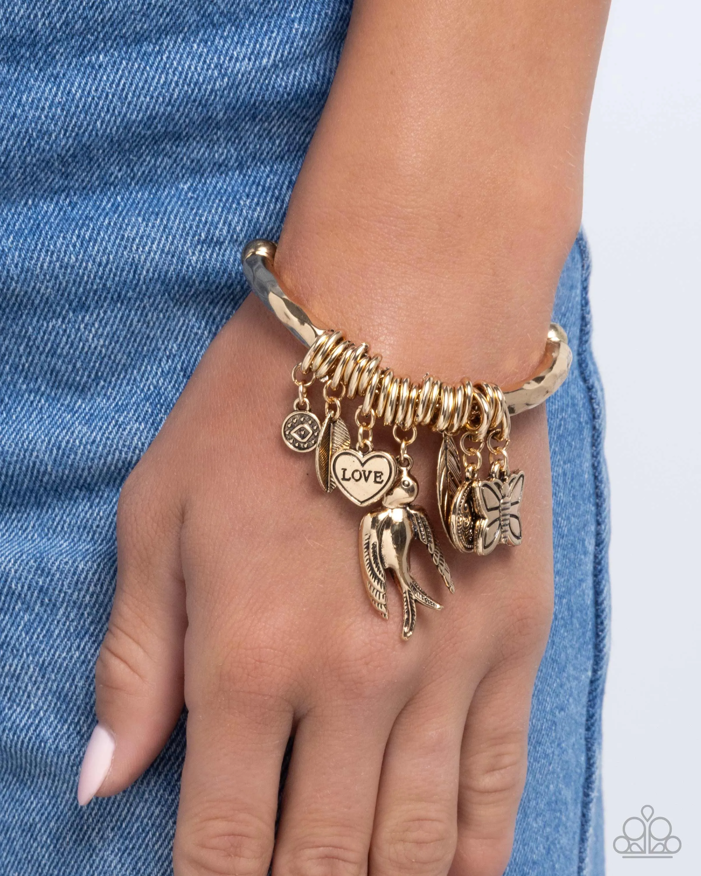 Wild and Scenic - Gold - Charm Paparazzi Stretchy Bracelet