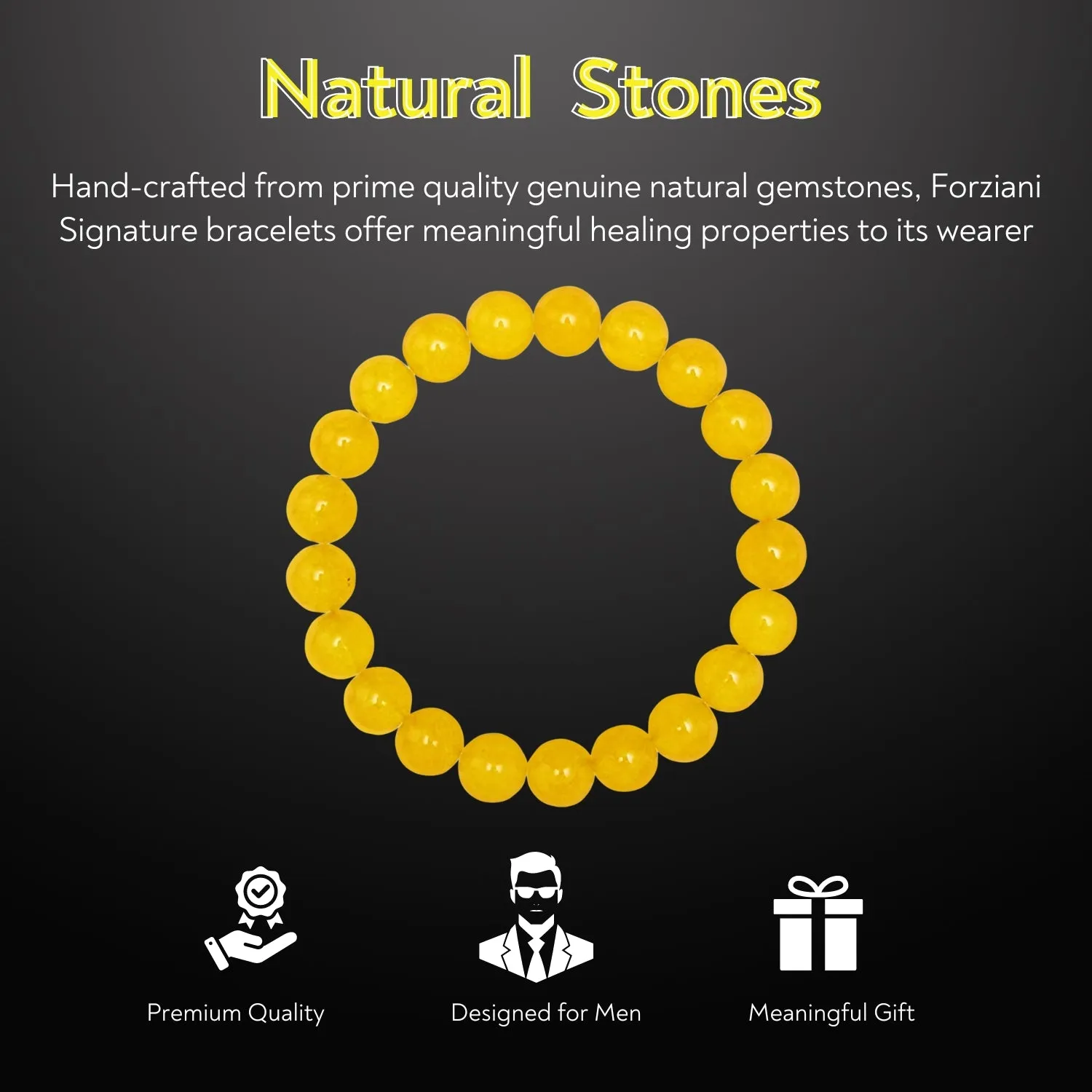 Yellow Jade Beaded Bracelet for Men, 10mm
