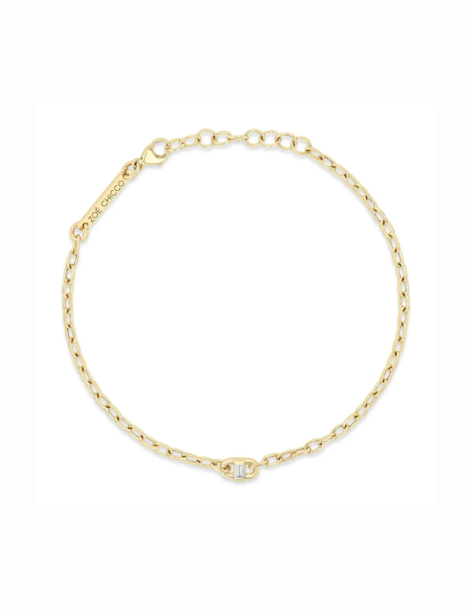 Zoe Chicco Baguette Diamond Open Link Square Oval Chain Bracelet